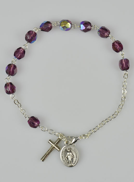 Bracelet Dizainier en Perles de Cristal Violet - Médaille Miraculeuse (pic 2)