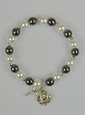 Bracelet Dizainier en Perles d'Hématite et Nacre Blanche (pic 1)