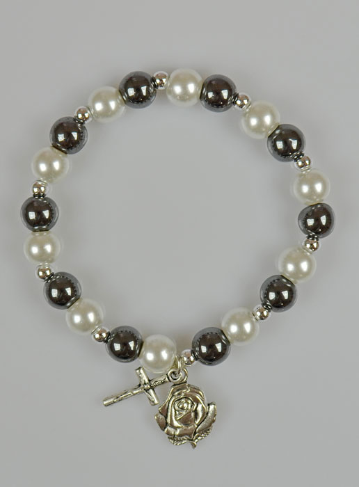 Bracelet Dizainier en Perles d'Hématite et Nacre Blanche (pic 2)