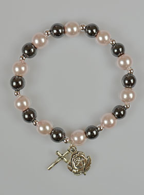 Bracelet Dizainier en Perles d'Hématite et Nacre Rose (pic 1)