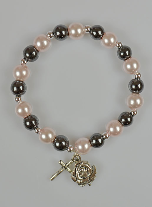 Bracelet Dizainier en Perles d'Hématite et Nacre Rose (pic 2)