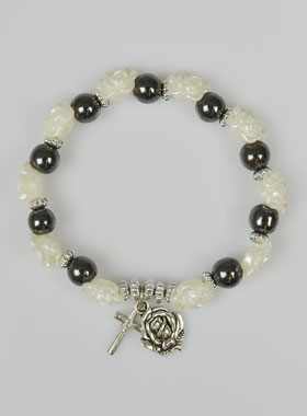 Bracelet Dizainier Perles Noires et Roses Nacrées (pic 1)
