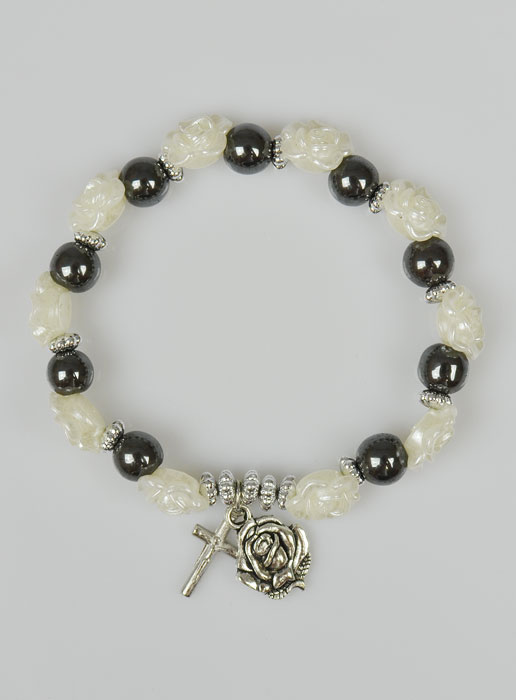 Bracelet Dizainier Perles Noires et Roses Nacrées (pic 2)