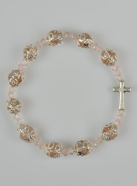 Bracelet Dizainier Perles Sculptés Rose sur élastique (pic 1)