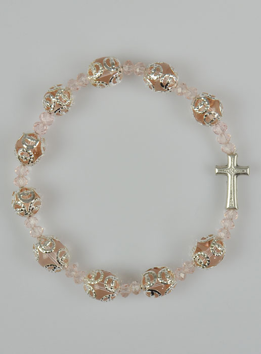 Bracelet Dizainier Perles Sculptés Rose sur élastique (pic 2)