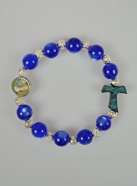 Bracelet Dizainier Cristal Bleu et Croix de Tau en Bois (pic 1)