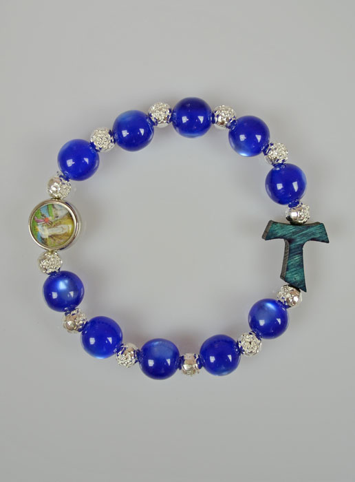 Bracelet Dizainier Cristal Bleu et Croix de Tau en Bois (pic 2)