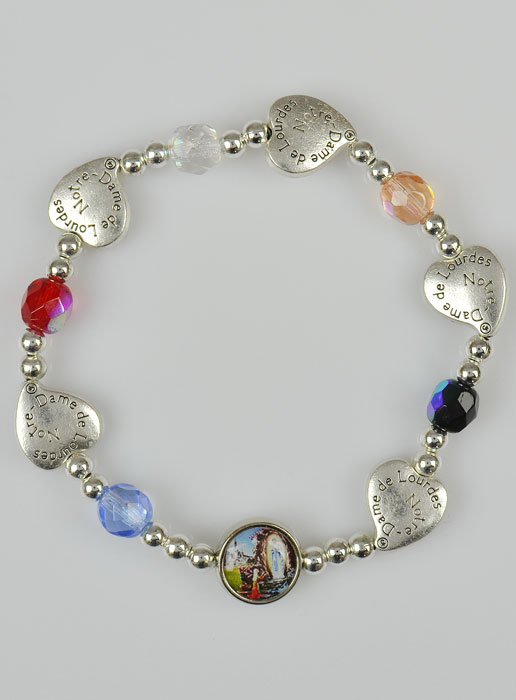 Bracelet Dizainier Perles Coeur Inscription Notre Dame de Lourdes (pic 2)