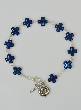 Bracelet Dizainier Perles et Croix en Nacre Bleue (pic 1)
