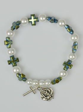 Bracelet Dizainier Perles et Croix en Nacre Verte (pic 1)