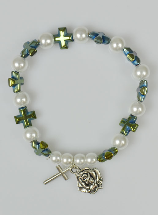 Bracelet Dizainier Perles et Croix en Nacre Verte (pic 2)