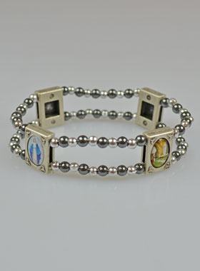 Bracelet Religieux de Lourdes et Vierge Miraculeuse - Hématite (pic 1)