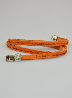 Bracelet Religieux Amen en Cuir Orange - Prière du Notre Père (pic 1)