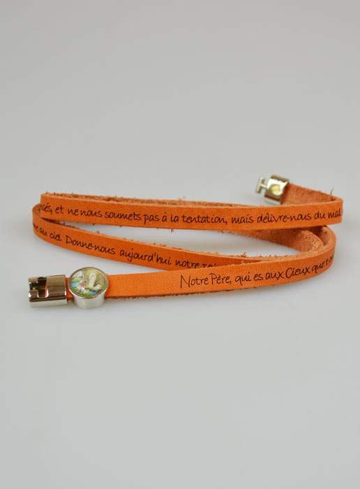 Bracelet Religieux Amen en Cuir Orange - Prière du Notre Père (pic 2)