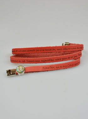 Bracelet Religieux Amen en Cuir Rouge - Prière du Notre Père (pic 1)