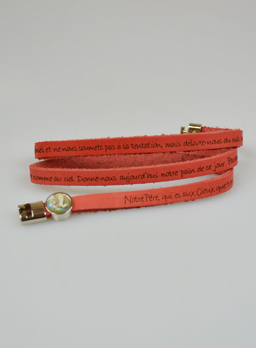 Bracelet Religieux Amen en Cuir Rouge - Prière du Notre Père (pic 2)