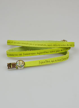 Bracelet Religieux Amen en Cuir Vert Anis - Prière du Notre Père (pic 1)