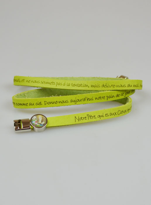 Bracelet Religieux Amen en Cuir Vert Anis - Prière du Notre Père (pic 2)