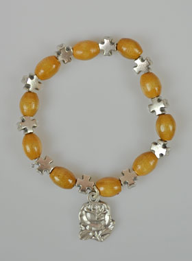 Bracelet Religieux Dizainier Enfant Bois et Croix Métal Argenté (pic 1)
