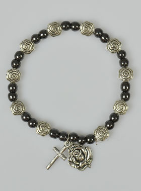Bracelet Religieux Hématite et Fleur d'Argent (pic 1)
