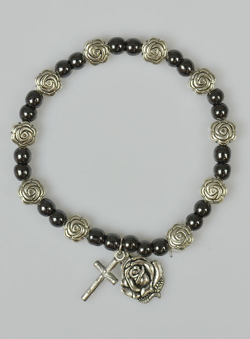 Bracelet Religieux Hématite et Fleur d'Argent (pic 2)