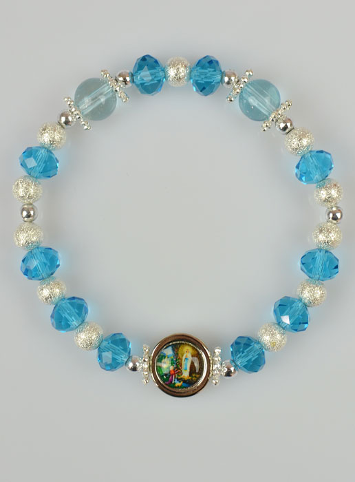 Bracelet Religieux Perles de Verre Médaille de Lourdes (pic 2)