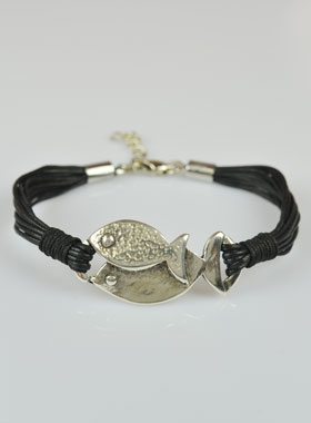 Bracelet Religieux Poisson Ichtus Métal Argenté - Multi cordons (pic 1)