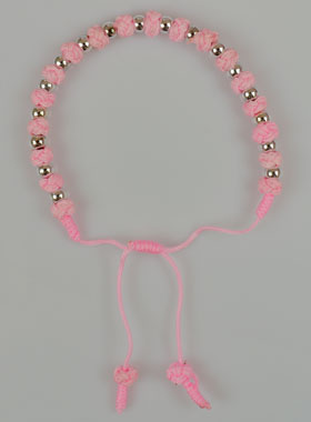 Bracelet Brésilien Shamballa Religieux - Argent et Tissu Rose (pic 1)