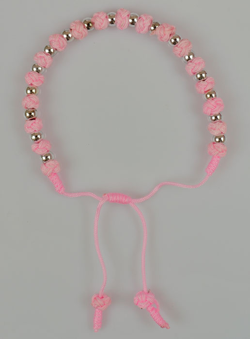 Bracelet Brésilien Shamballa Religieux - Argent et Tissu Rose (pic 2)