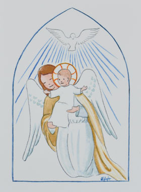 Carte de Baptême - Ange-Gardien Protecteur et Esprit Saint - Blanc (pic 1)