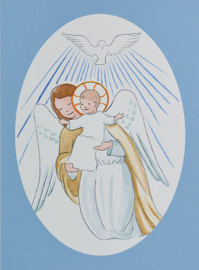 Carte de Baptême - Ange-Gardien Protecteur et Esprit Saint - Bleu Ciel (pic 1)