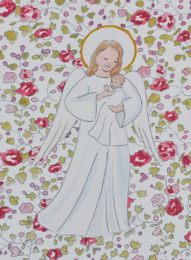 Carte de Baptême - Ange-Gardien Protecteur - Rose (pic 1)