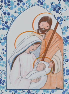 Carte de Baptême - Sainte Famille - Bleu (pic 1)