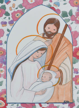 Carte de Baptême - Sainte Famille - Icône Rose (pic 1)