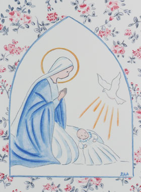 Carte de Baptême - Sainte Vierge Marie et Colombe (pic 1)