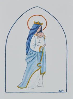 Carte de Baptême - Vierge Couronnée à l'Enfant Jésus - Blanc (pic 1)