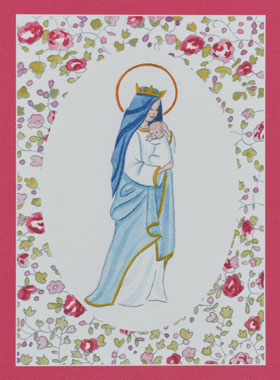 Carte de Baptême - Vierge Couronnée à l'Enfant Jésus - Rose (pic 1)