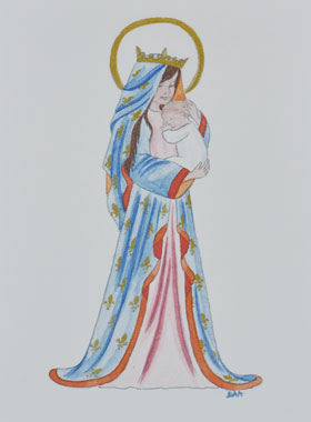 Carte de Baptême - Vierge Couronnée au Lys - Blanc (pic 1)