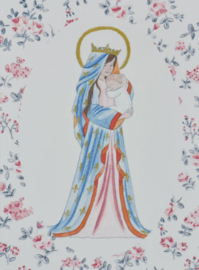 Carte de Baptême - Vierge Couronnée au Lys - Fleurs (pic 1)
