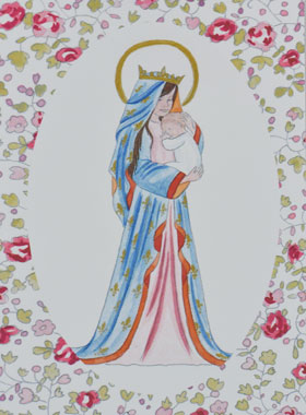 Carte de Baptême - Vierge Couronnée au Lys - Rose (pic 1)