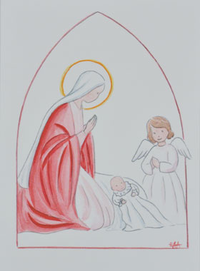 Carte de Baptême - Vierge Marie et Ange-Gardien - Blanc (pic 1)