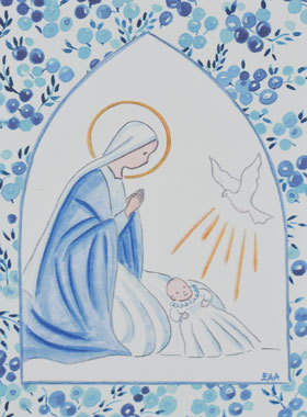 Carte de Baptême - Vierge Marie et Colombe de l'Esprit Saint (pic 1)