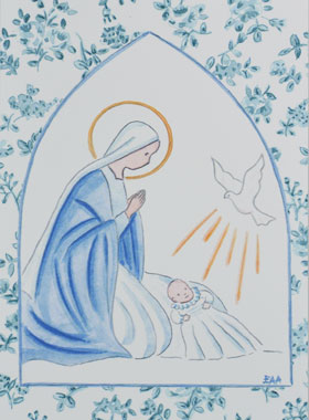 Carte de Baptême - Vierge Marie et Colombe de l'Esprit Saint (pic 1)