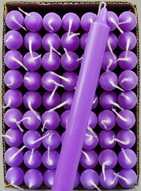 Carton 48 Cierges Teintées Masse Couleur Violet (pic 1)