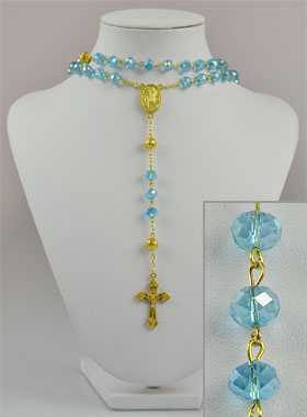 Chapelet Collier Fashion en Perles Cristal Bleu sur Chaîne Or (pic 1)