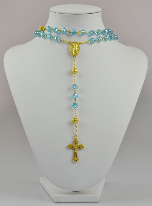Chapelet Collier Fashion en Perles Cristal Bleu sur Chaîne Or (pic 2)