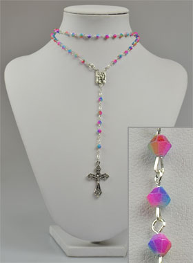 Chapelet Collier Fashion Mode en Perles Rose et Bleu (pic 1)