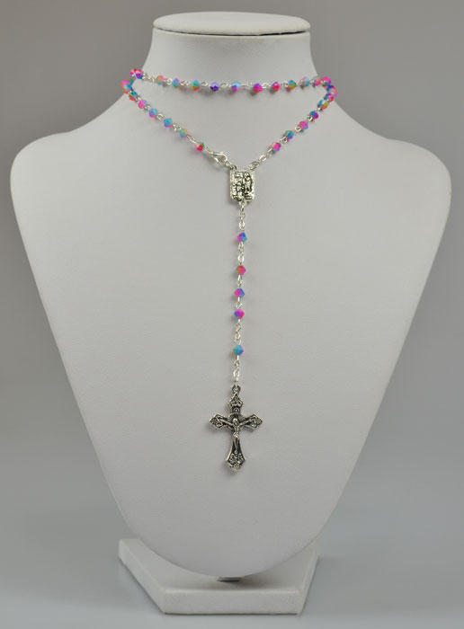 Chapelet Collier Fashion Mode en Perles Rose et Bleu (pic 2)