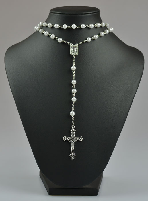 Chapelet Collier Mode en Perles Blanches - 60 cm (pic 2)