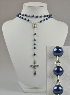 Chapelet Collier Mode en Perles Bleues - 60 cm (pic 1)